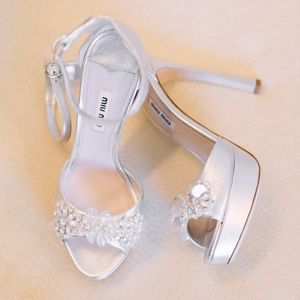 Miu Miu Designer Beaded White Wedding Heels